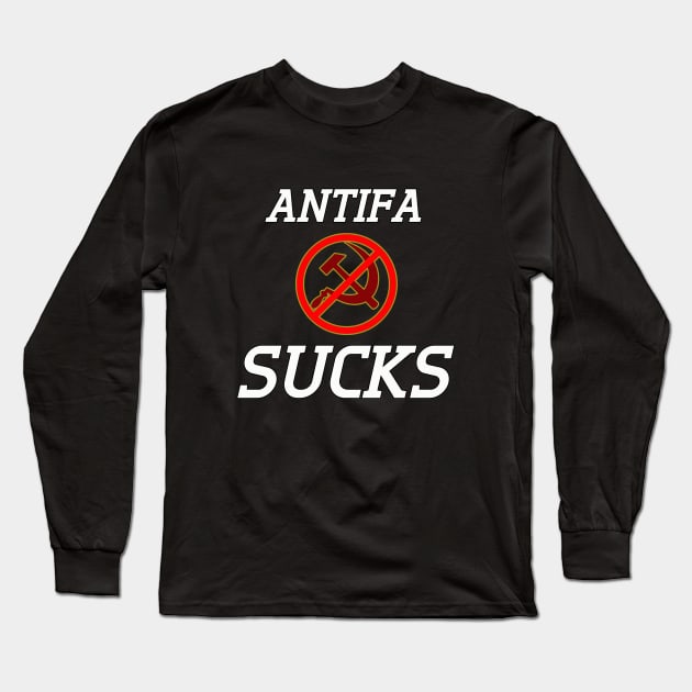 "ANTIFA SUCKS" Anti-Communist T-Shirt Long Sleeve T-Shirt by Pistols & Patriots
